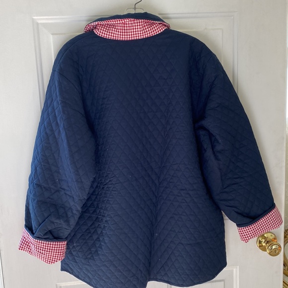 Hand-Crafted Navy Quilted Jacket with Gingham Trim NEW - Picture 5 of 9